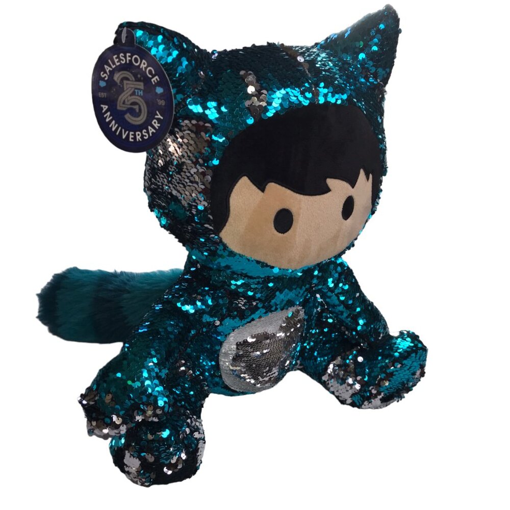 New SALESFORCE ANNIVERSARY Sequin Plush Doll, Astro, Blue / Silver.  Large.  16"